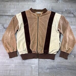Sansabelt‎ Sport Velour Jacket Mens M Brown Colorblock Vintage Full Zip Casual